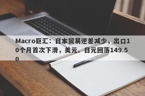 Macro巨汇：日本贸易逆差减少，出口10个月首次下滑，美元、日元回落149.50
